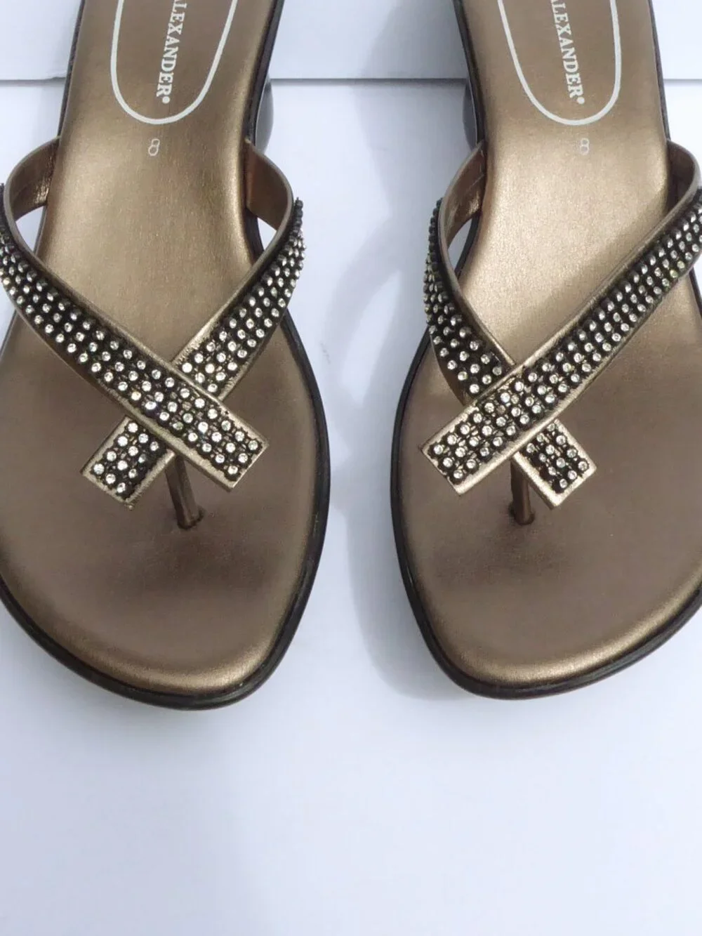 New Athena Alexander pewter metallic faux leather rhinestone wedge sandals sz 8